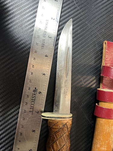 Fixed Blade Knife Vintage Siegfried Finest Steel Made In Japan With Wood Sheath - Picture 9 of 18