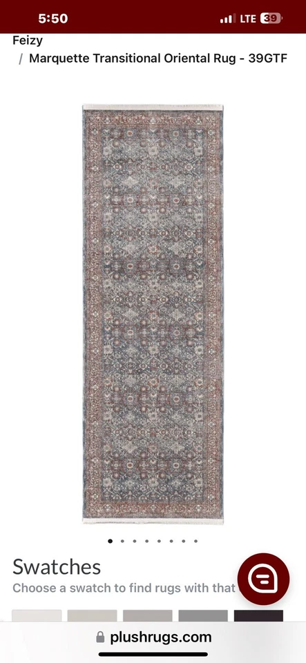 Alfombra Oriental Transicional Feizy Marquette 2’8” X 12’ Azul Multi 39GTF $2683 NUEVA Foto 2 de 4