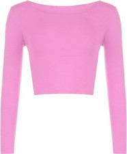 Ladies Round Neck Long Sleeve Crop Top T Shirt Tops Womens Top 8-14