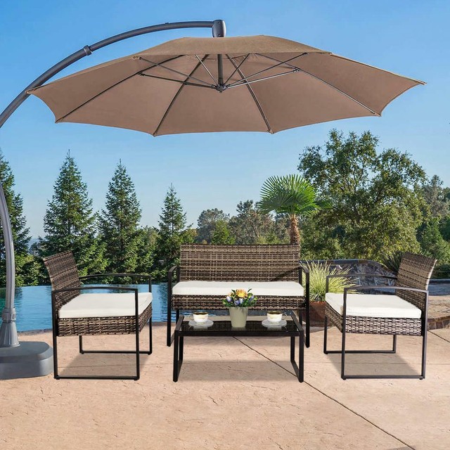 4 Pc Rattan Patio Furniture Set Garden Lawn Sofa Wicker Cushioned Seat Us Stock For Sale Online