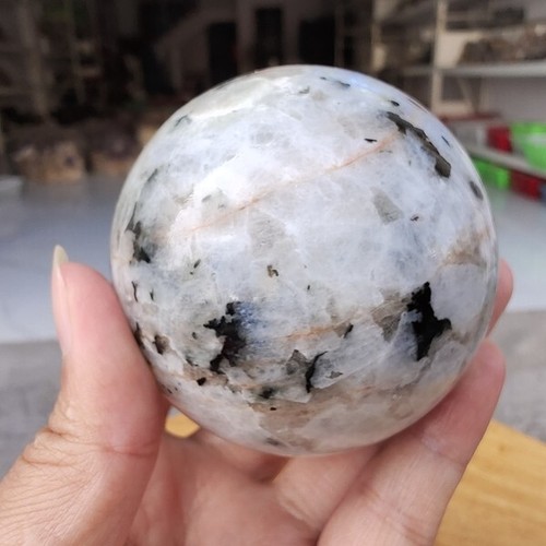 500g Large White Rainbow Moonstone Crystal Sphere Rare Quartz Ball Healing - Foto 13 di 14