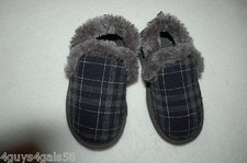 Toddler Boys Slippers GRAY  BLUE PLAID In/Outdoor S 5-6 M 7-8