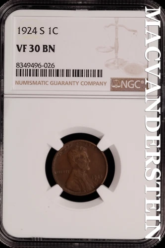 1924-S Lincoln Wheat Cent - NGC VF 30 BN - Scarce  No Reserve  #SLH154