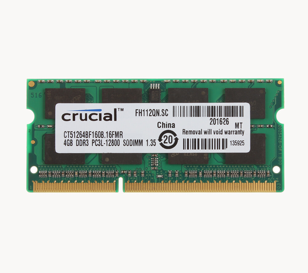 Mémoire RAM Crucial 4 Go DDR3L 1600 MHz – PC3L 12800S – Pour Ordinateur Portable (lot)