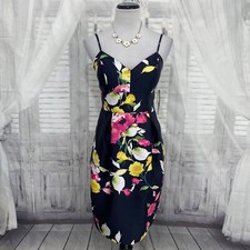 Eliza J Size 6 Blue Floral Mikado V-Neck Sweetheart Cocktail Dress Formal B19