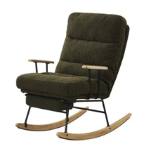Modern Teddy Gliding Rocking Chair With High Back, Retractable Footrest, And Adj