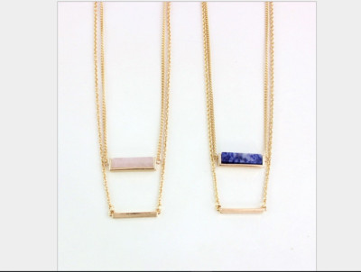 New Super Cute Double Bar Necklace with Light Pink or Sapphire Color for Choose