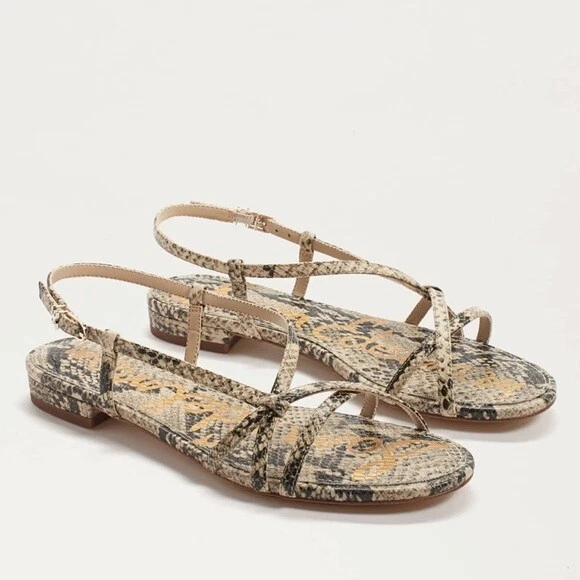 NEW SAM EDELMAN Women s Teale Flat Snakeskin embossed Slingback