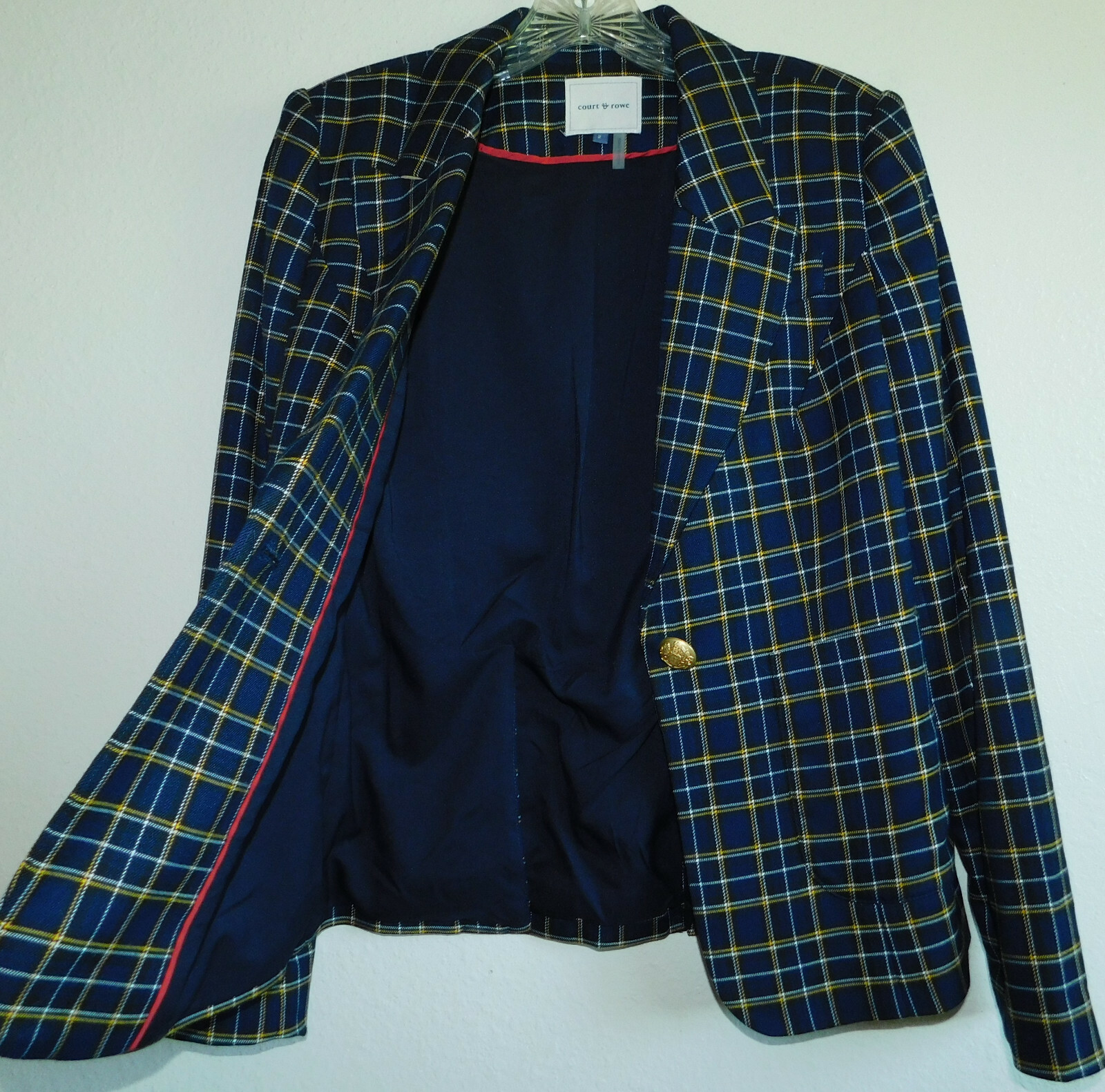 FILA Blazer Court & Rowe blu navy a quadri singolo bottone bottoni oro tasche foderato 2
