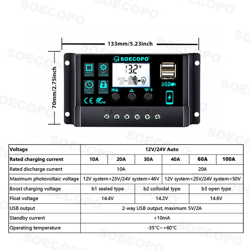  6000W Off-Grid Solaranlage Komplettset Dual12V/24V auf 110V/220V Wechselrichter100A - Bild 2 von 4