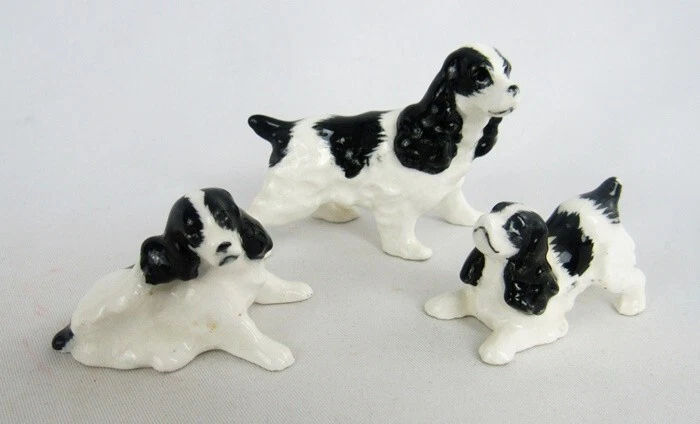 Vintage Mini Black White Painted Porcelain English Toy Springer