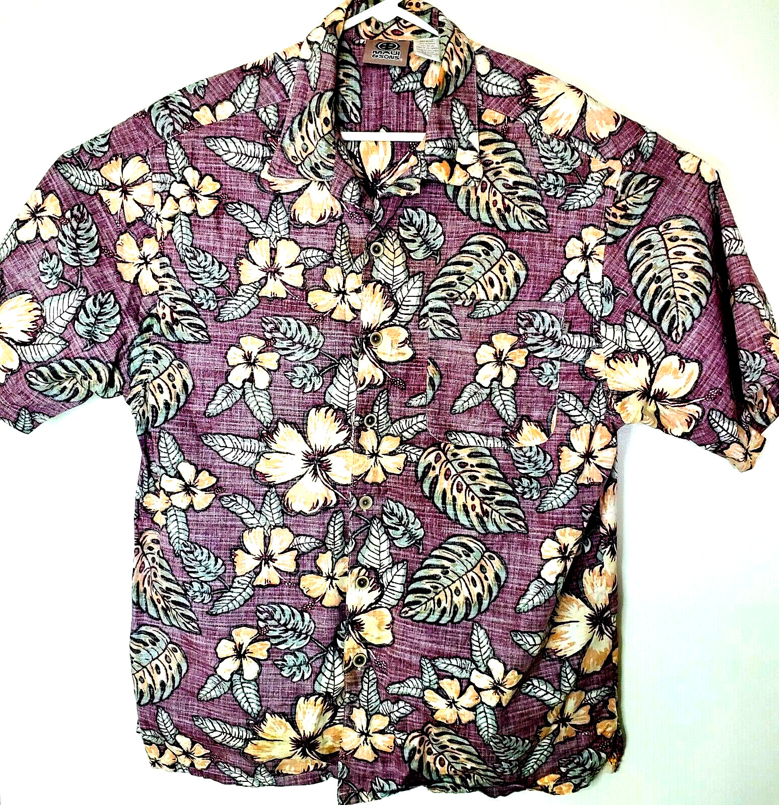 Maui and Sons Mens Hawaiian Button Down Short Sleeve Shirt Medium Reverse Print image 2