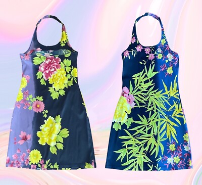 Authentic Versace Jeans Couture Bamboo & Flower Print Mini Halter Dress, Size 44