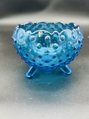 Vintage L.E. Smith Colonial Blue Hobnail Rose Bowl