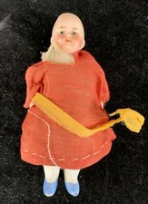 Antique All Bisque - 3 " Tall - Straight Legs Jointed Arms Original Outfit