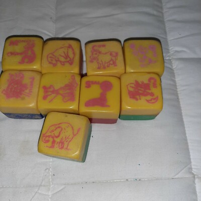 Vintage Tiny Tot Rattle Blox Baby Blocks with Animal Pictures Set of 9