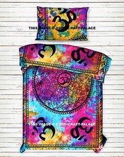 Set De Couverture En Mandala OM Indien Tie Dye Multicolore Pour Lit Jumeau