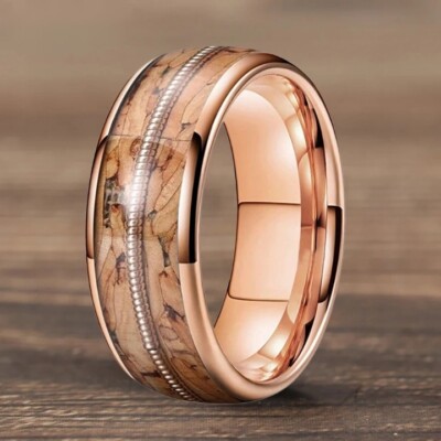 6/8MM Men Women Tungsten Carbide Ring Inlaid Wood and Guitar String Wedding Ring