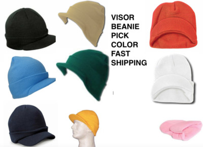 Plain Visor Beanie Hat Ski Winter Skull Knitted Men Women Jeep Beanies