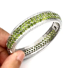925 Sterling Silver Bangle Round Chrome Diopside Natural Gemstone Jewelry Gift