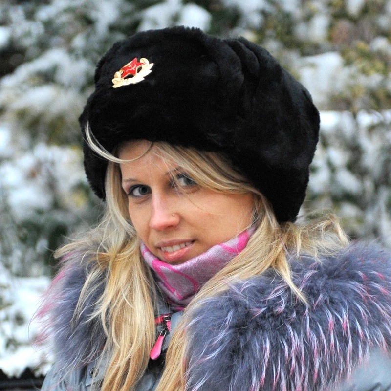 Ushanka Russian Hat Black Made Russia Faux Fur Ушанка Ear Flap Mens Winter Hat - Image 2 of 4