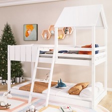 Kids White Bunk Bed Loft Style Solid Pine Treehouse Design Space Saving