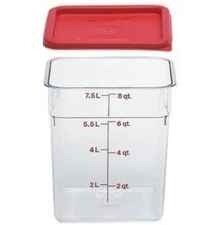 Cambro Camwear 8 Quart Polycarbonate Food Storage Container With Red Lid