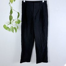 Uniqlo Size Medium Pants Black Straight Leg High Rise Waist Linen Blend