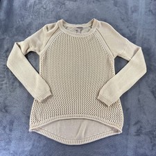 Forever 21 Beige Mesh Knit Crocheted Sweater Long Sleeve Pullover Casual Size S