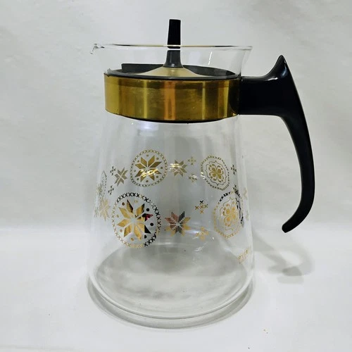 Vintage Pyrex Corning Glass Coffee Pot Carafe Town & Country Pattern With Lid