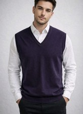 Paolo Negrato Herren Wolle Pullunder Gr. M/L  Schnurwolle Pullover