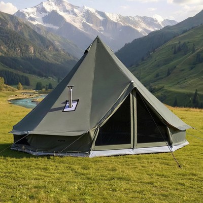 Glockenzelt 4 Jahreszeiten 4m mit Ofensteckdose für 4 Personen Camping