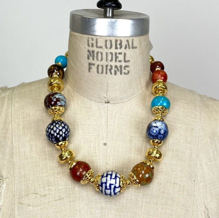 Barrera Ceramic Neiman Marcus Ceramic Bead Metal … - image 1