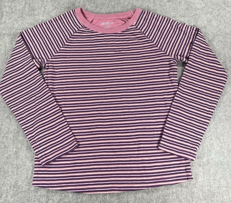Cat & Jack Double-Knit Long Sleeve Shirt Girls Medium (7/8) Pink Purple Stripes