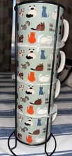 NEW 4 Kitty Cat Meow Tabby Siamese Ceramic Coffee Mug Tiered Tower