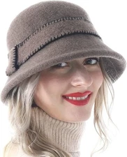 Women Elegant Winter Wool Bucket Hat 1920s Vintage Cloche Bowler Hats