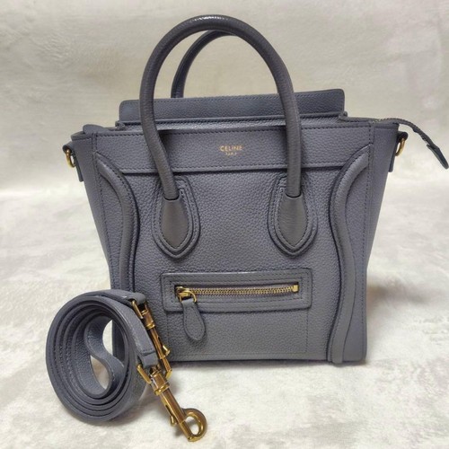 Celine Luggage Micro Shopper Gray Leather Handbag 2Way