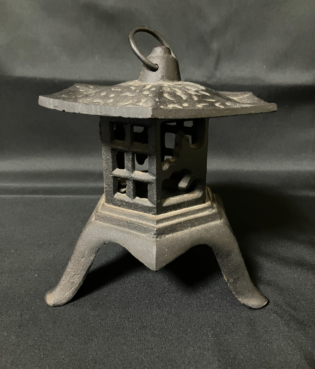 Vintage Japanese Cast Iron Hexagonal Lantern Toro Zen Garden