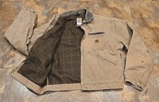 VTG Carhartt J97SDL Detroit Jacket Mens Large Tan Brown Blanket Lined Canvas
