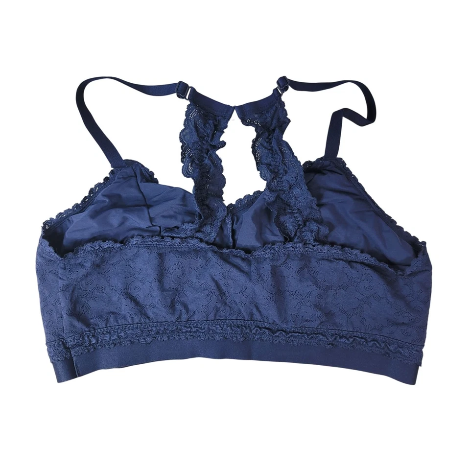 Cacique Wire Free Bralette Bra Blue Size 18 20 Lined Unpadded Racerback Adj Lace - Image 4 of 4