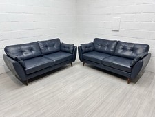 DFS French Connection Zinc Navy Leather 2x 3 Seaters Sofa Set Delivery Available