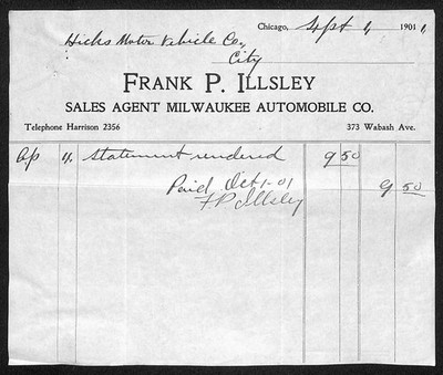 1901 Milwaukee Automobile Co. Chicago Frank P. Illsley Hicks Motor Vehicle