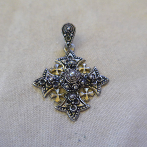 VTG Sterling Silver 900 JERUSALEM Crusader Cross Pendant