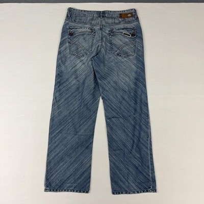 Ecko Unltd Jeans Mens 34x32 Blue Relaxed Straight Leg Light Wash Denim