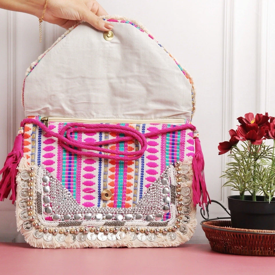 Multicoloured Beaded Boho Bag Indian Banjara Bag Party Big Clutch For Women - Image 4 of 4