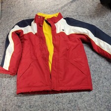 Tommy Hilfiger Vintage Puffer Down Feather Jacket Hood Color Block Flag Medium