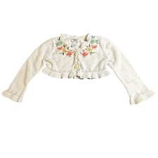 VTG OshKosh Bgosh Girls White Floral Embroidered Cropped Cardigan Sweater Size 5
