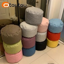 Round Stool Linen Bean Bag Ottoman with Filling Beanbag Pouf Footstool Sofa UK