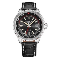 Global Voyager GMT 42mm World Timer Watch Black/Leather | Black Dial Wristwatch