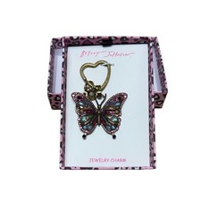 Betsey Johnson NWT Multicolor Rhinestone Butterfly Bag Charm Keychain Gift Box